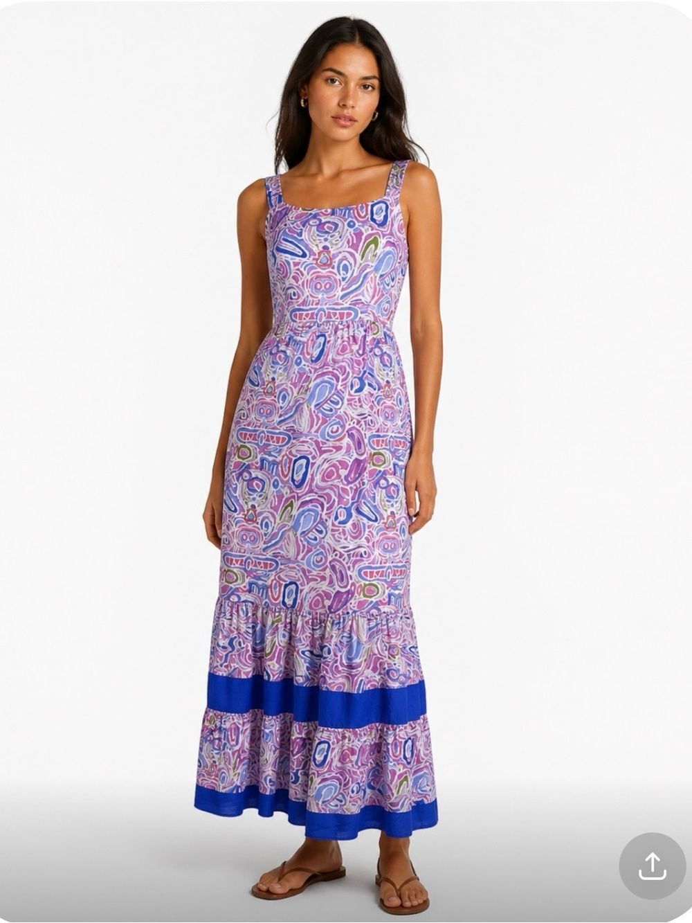 CELINA MOON Purple Paisley Maxi Dress with Blue Trim Size XS